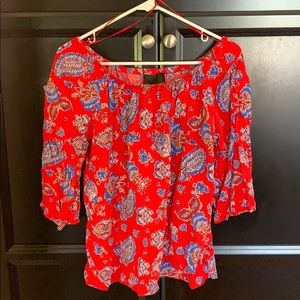 Red printed off the shoulder top
